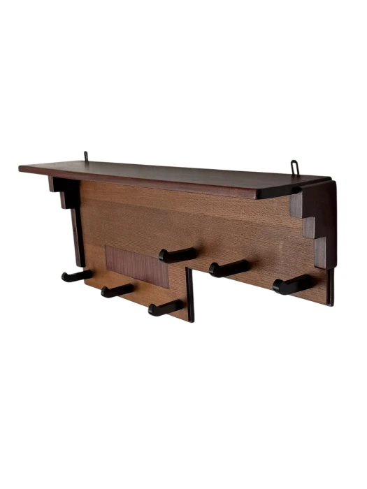Art Deco Wall Coat Rack, Solid Oak & Padouk, Amsterdamse School Design, 1920s